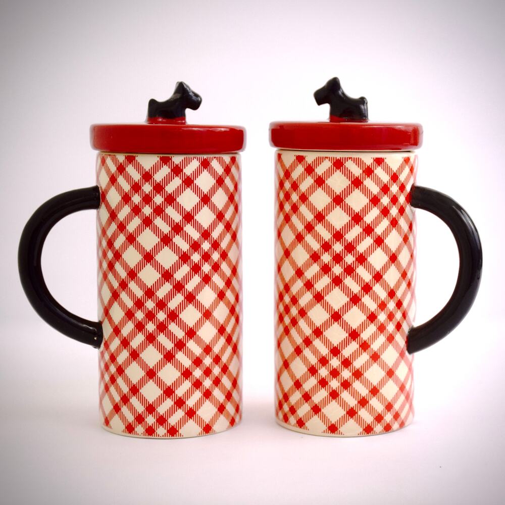 MSRF Design Studios Scottie Dog Mug Red Plaid Black Handle